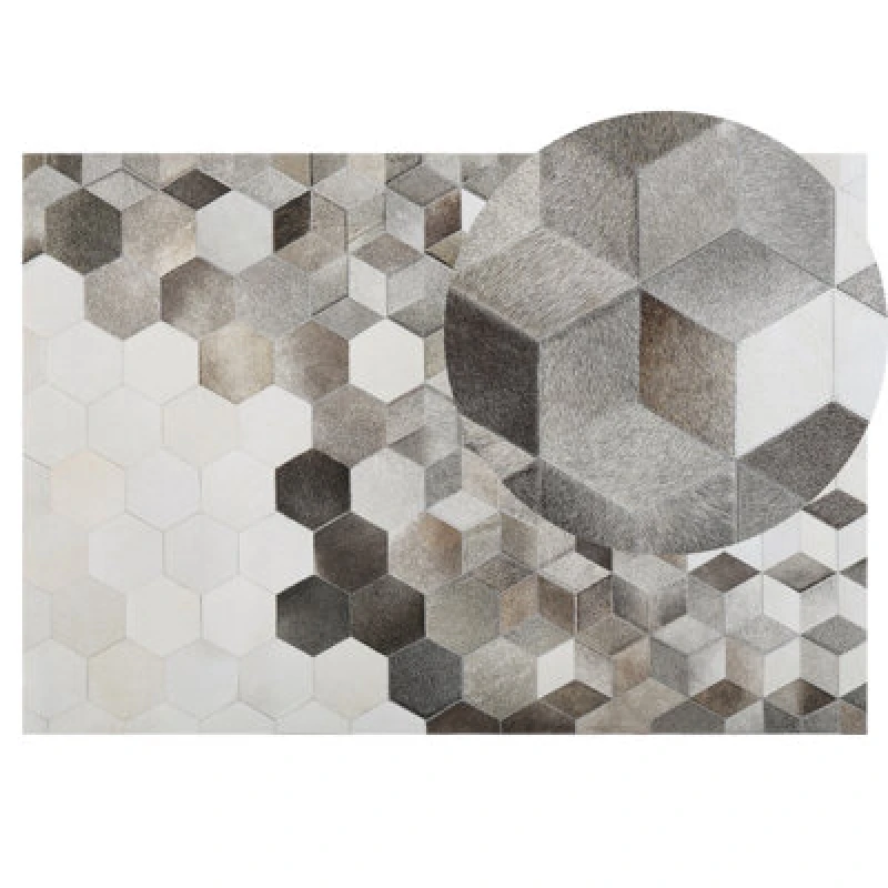 Image of Beliani Rug Sason Grey 140 X 200 Cm Leather