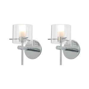 image of Baxenden Set of 2 Modern Round Wall Lights with Clear Glass Shades