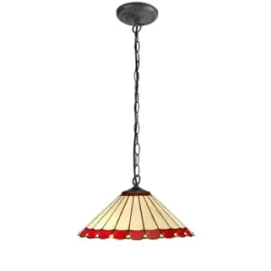 Image of 1 Light Downlighter Ceiling Pendant E27 With 40cm Tiffany Shade, Red, Crystal, Aged Antique Brass - Luminosa Lighting