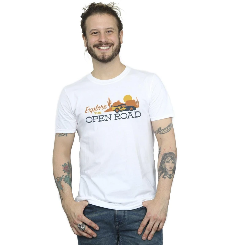 Image of Disney Men Cars Explore The Open Road T-Shirt in White Size: Small White S Male 5063283483507