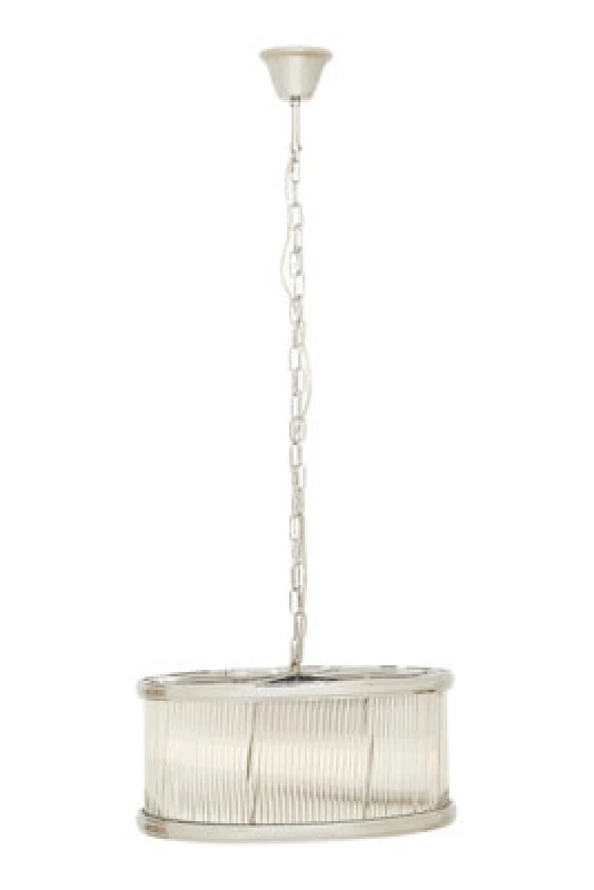 Image of Orsina Nickel Pendant Light, Drum-Shaped 6 Bulb Ceiling Fixture, Fluted Clear Glass Panels, Contemporary Lighting