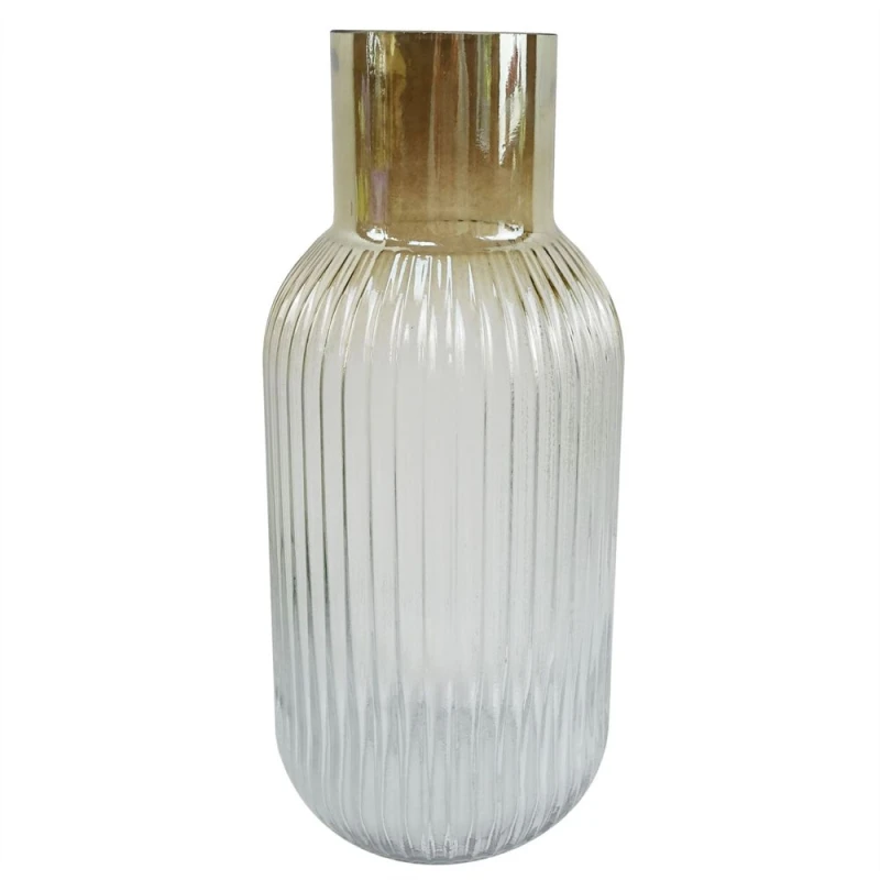 Image of Leaf 34cm Ridged Ombre Glass Vase Large Dark Brown unisex