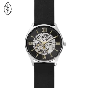 Skagen Holst Skeleton Mens Black Leather Strap Watch