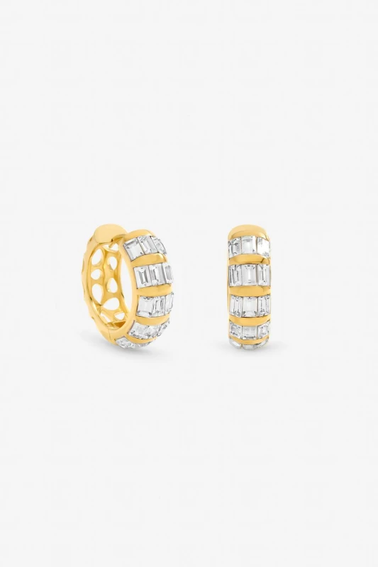 Image of Jon Richard Womens Gold Plated & Crystal Baguette Hoop Earrings Gold Female One Size