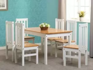Image of Seconique Ludlow White and Oak Dining Table and 6 Chair Set