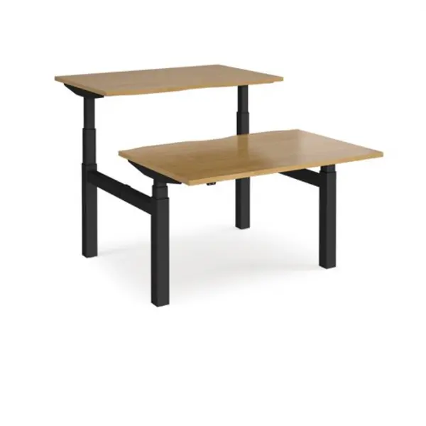 Image of Elev8 Height Adjustable Desk Back To Back Rectangular Desks 1200mm Oak Tops With Black Frames Elev8 Touch Oak EVTB-1200-K-O