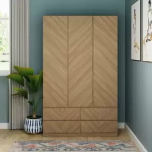Image of Wardrobe 3 Door Bedroom Furniture 4 Drawers Clothing Storage Wood Grain Finish