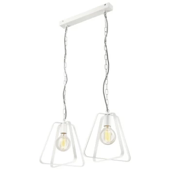 image of Lamkur Lighting - Riccardo Wire Frame Pendant Ceiling Light White, 2x E27