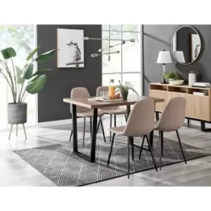 Image of Kylo Brown Wood Effect Dining Table & 4 Cappuccino Corona Faux Leather Dining Chairs with Black Legs Diamond Stitch - Cappuccino
