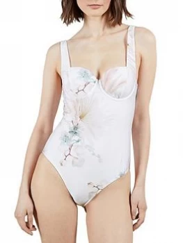 Image of Ted Baker Cupped Panel Swimsuit - White, Size 4=14, Women