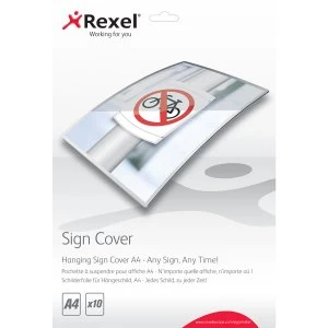 Image of Rexel 2104253 Signmaker Hanging Sign Covers A4 Pack of 10