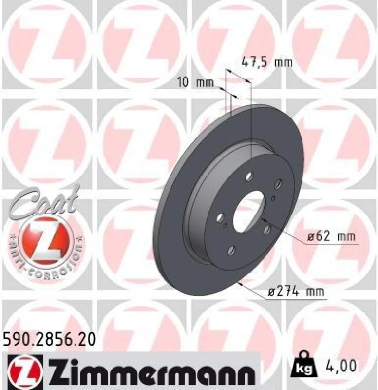 Image of ZIMMERMANN Brake disc ZIMMERMANN 590.2856.20