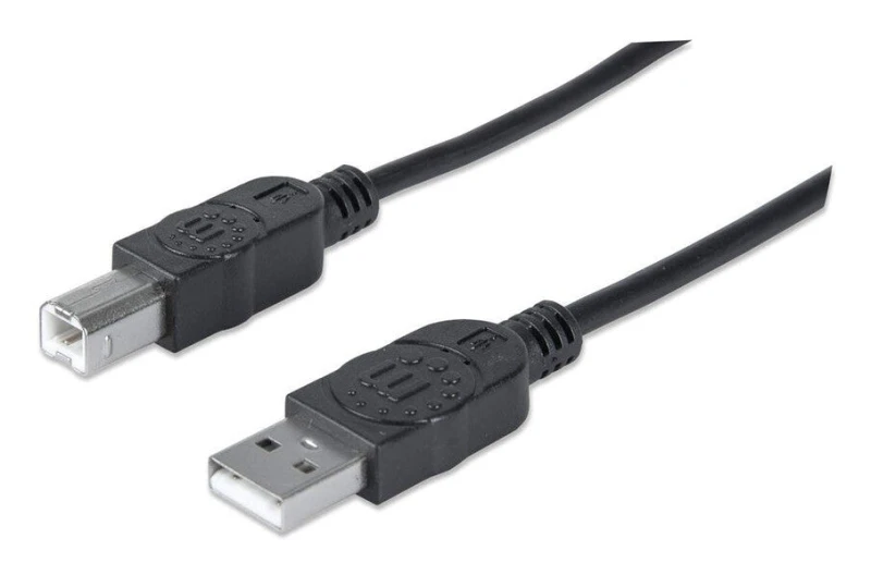 Image of Manhattan Manhattan USB-A to USB-B Cable, 5m, Male to Male, 480 Mbps (USB 2.0), Hi-Speed USB, Black, Lifetime Warranty, Equivalent to USB2HAB5M. 33777