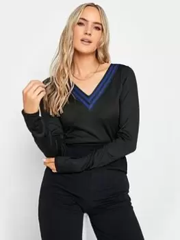 image of Long Tall Sally V Neck Blue Stripe Ls Top, Black, Size 10, Women