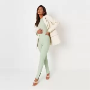 image of Missguided Split Hem Soft Ribbed Legging - Green