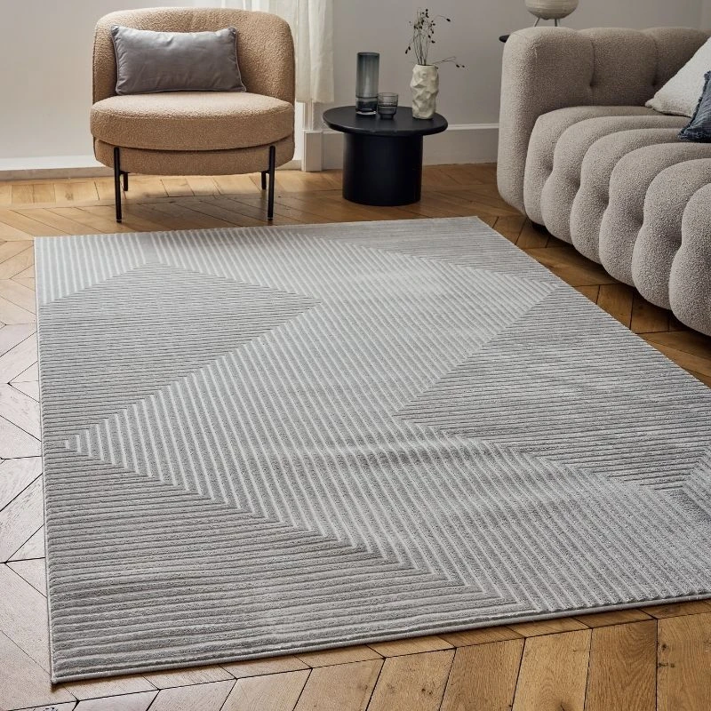 Image of THE RUGS Carmel Modern Area Rug & Runner Geometric Design Stain Resistant in Grey Size: 120cm x 170cm Grey Unisex 120cm x 170 cm