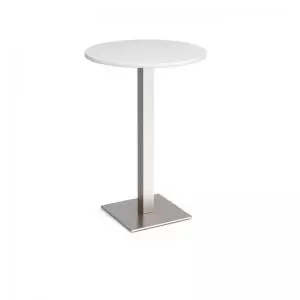 Image of Brescia circular poseur table with flat square brushed steel base