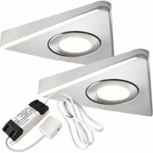 Image of 2x brushed nickel Triangle Surface Under Cabinet Kitchen Light & Driver Kit - Warm White led