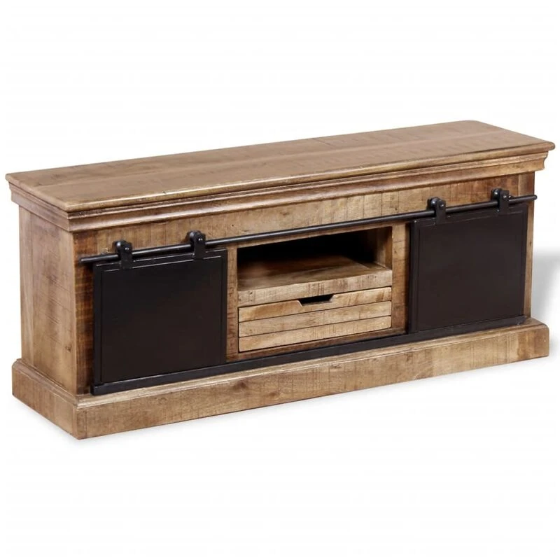 Image of 244019 vidaXL TV Cabinet with 2 Sliding Doors Solid Mango Wood 110x30x45 cm