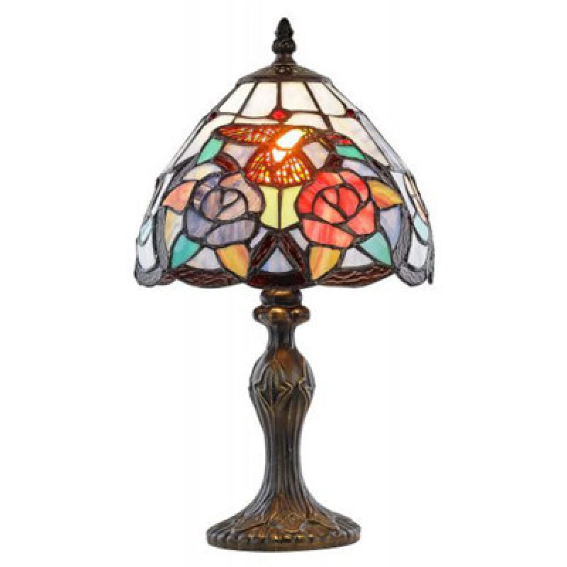 Image of Happy Homewares Humming Bird Tiffany Lamp With Colourful Stained Glass Shade