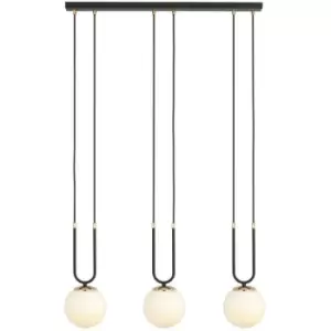 Image of Emibig Glam Black Globe Bar Pendant Ceiling Light with White Glass Shades, 3x E14
