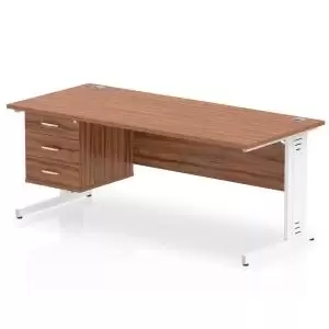 Image of Impulse 1800 Rectangle White Cable Managed Leg Desk WALNUT 1 x 3