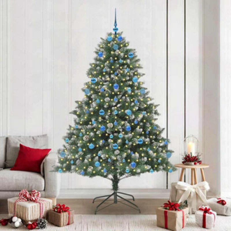 Image of vidaXL Artificial Christmas Tree with Stand, Blue Balls Green 140 x 140 x 210 cm, Green 3395252