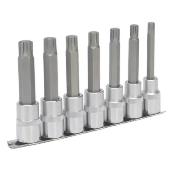 Image of Genuine SEALEY AK6235 Ribe Socket Bit Set 7pc 1/2Sq Drive 100mm