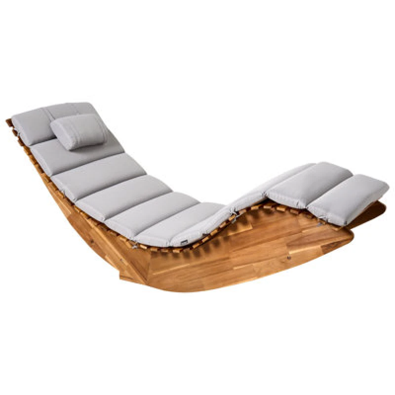 Image of Beliani Sun Lounger With Cushion Brescia Premium Acacia Wood Light Grey