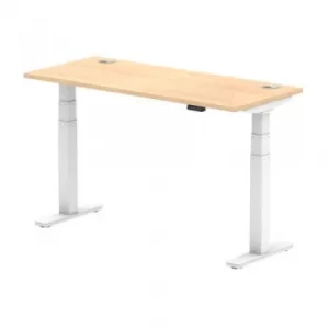 image of Air 1400 x 600mm Height Adjustable Desk Maple Top Cable Ports White Leg