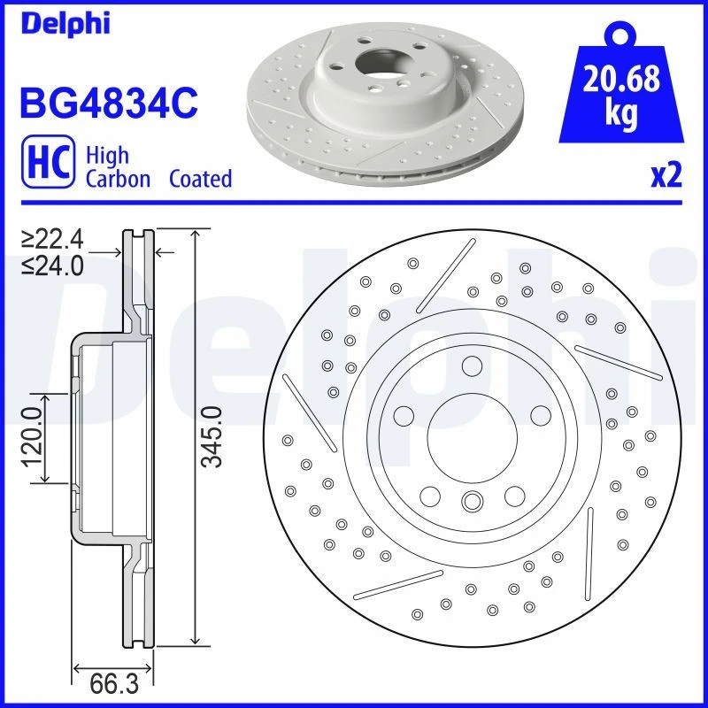 Image of DELPHI Brake disc DELPHI BG4834C