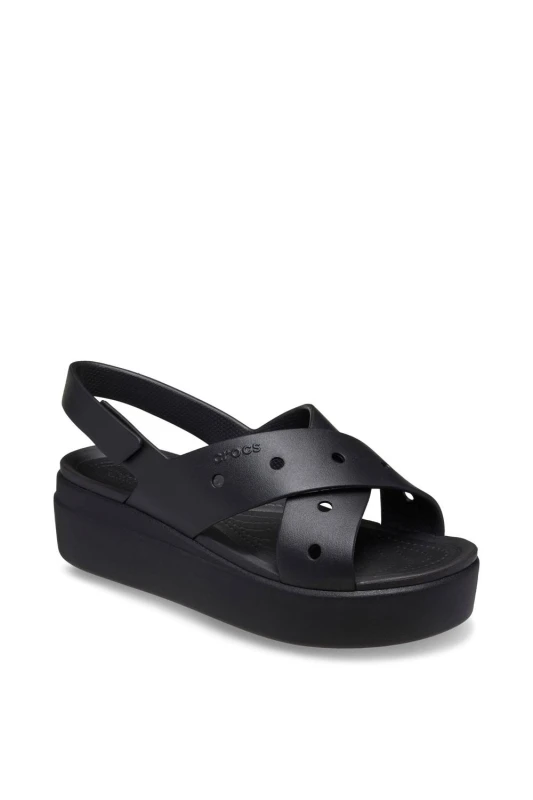 Image of Crocs Womens Brooklyn 4U Cross Strap Sandal in Black Size: 8 Black Female 8