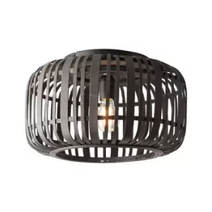 image of Mathias Decorative Flush Ceiling Lamp, Dark Bamboo, Plywood With Matt Black Paint