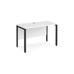 image of Office Desk 1200mm Rectangular Desk With Bench Leg White Tops With Black Frames 600mm Depth Maestro 25