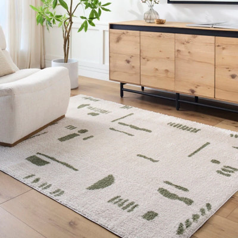 Image of Livabliss Machine Washable Modern Shaggy Grass Green Soline Area Rug 160 X 213cm - Easy Care, Non Shedding, Ideal For Living Room & Bedroom