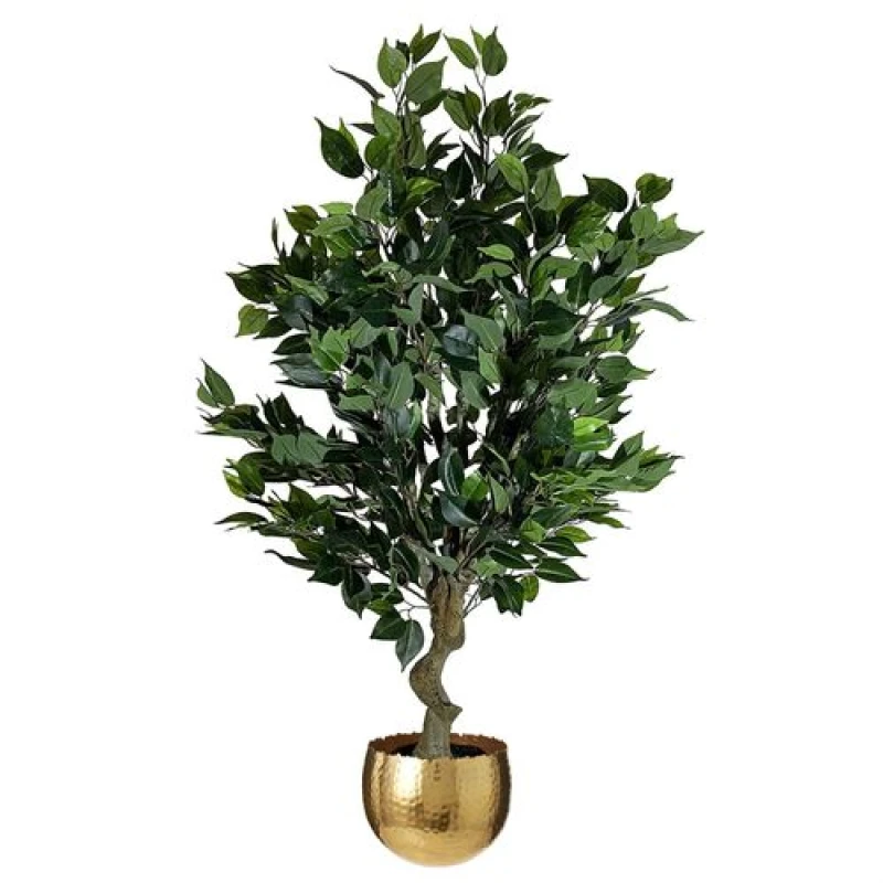 Image of Leaf 100cm Leaf Realistic Artificial Ficus Tree / Plant Bush Ficus Gold Curve Planter