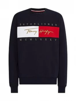 image of Tommy Hilfiger Signature Flag Sweatshirt - Desert Sky , Desert Sky, Size L, Men