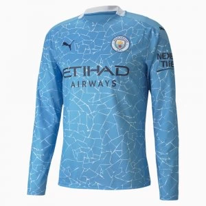 Image of PUMA Man City Home Replica Long Sleeve Mens Jersey, Light Blue/Peacoat, size 2X Large, Clothing