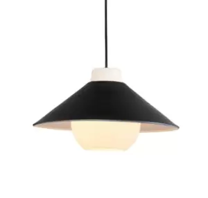 image of Matt Black & White Monochrome Angled Ceiling Pendant Light - Glass Inner Shade