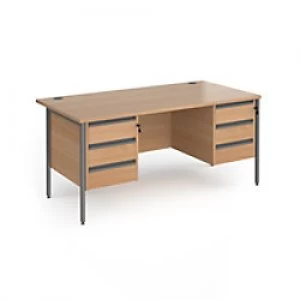 image of Dams International Straight Desk with Beech Coloured MFC Top and Graphite H-Frame Legs and 2 x 3 Lockable Drawer Pedestals Contract 25 1600 x 800 x 72