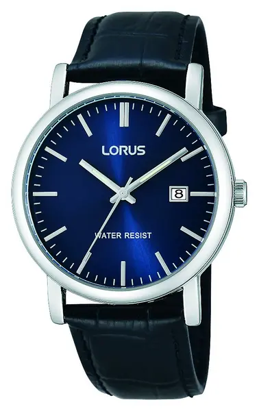 image of Lorus Mens Blue Dial Black Leather Strap Watch