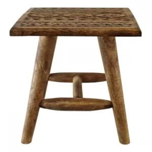 Image of Kasbah Design Small Hand Carved Wooden Stool
