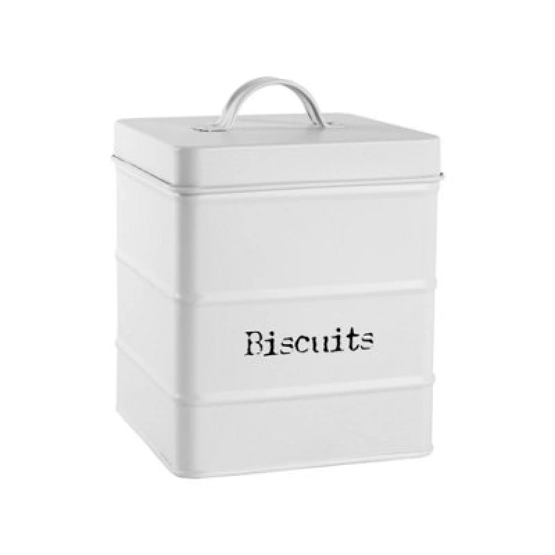 Image of Harbour Housewares Kitchen Biscuit Tin - White - Vintage Metal Cookie Jar Canister Caddy