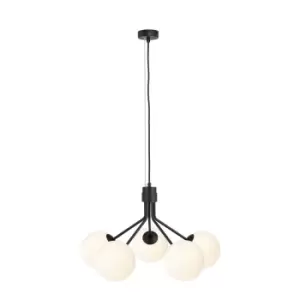 Image of Nova Black Globe Pendant Ceiling Light with White Glass Shades, 5x E14