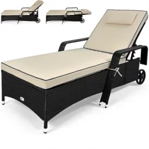 image of Poly Rattan Sun Lounger 7cm strong Cushion Cream Cream