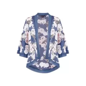 Image of Mela London Blue Floral Satin Kimono - Blue