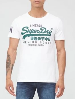 image of Superdry Vintage Label Core T-Shirt - White, Size XS, Men