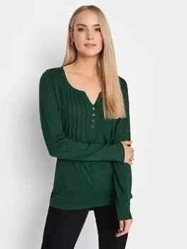 image of Long Tall Sally Dark Green Ls Henley Top, Green, Size 10, Women