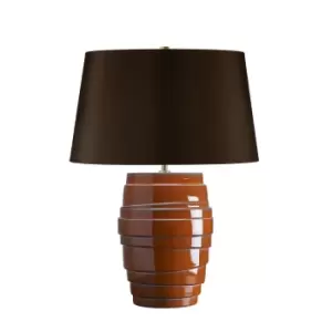 image of Table Lamp Ceramic Orange Reactive Glaze Brown Faux Silk Shade LED E27 60W