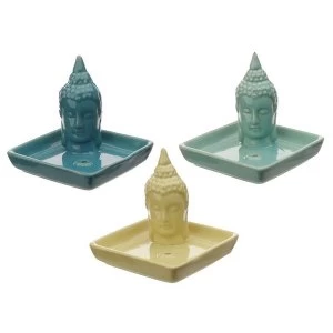 Image of Thai Buddha Square Ceramic Incense Sticks and Cones Burner